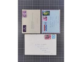 1936/90, 40 covers, postal stationerys and cards starting India 3 d. carmine overprinted Bahrain on cover with content from B