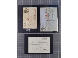 1850/54, 1. Ausgabe, 5 Briefe und 2 Briefstücke, dabei Fahnenstempel von Grinzing und Perchtoldsdorf je auf Brief, blauer L1 