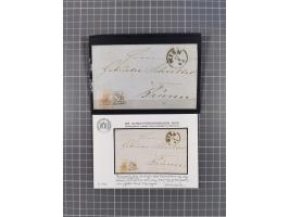 1850/54, 1. Ausgabe, 5 Briefe und 2 Briefstücke, dabei Fahnenstempel von Grinzing und Perchtoldsdorf je auf Brief, blauer L1 