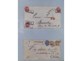 1850/67 (ca.), 37 Briefe und Ganzsachen sowie zwei Vorderseiten, fast ausschließlich Auslands-Frankaturen nach Belgien, Dänem