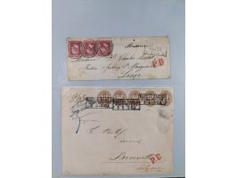 1850/67 (ca.), 37 Briefe und Ganzsachen sowie zwei Vorderseiten, fast ausschließlich Auslands-Frankaturen nach Belgien, Dänem