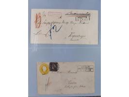 1850/67 (ca.), 37 Briefe und Ganzsachen sowie zwei Vorderseiten, fast ausschließlich Auslands-Frankaturen nach Belgien, Dänem