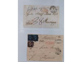 1850/67 (ca.), 37 Briefe und Ganzsachen sowie zwei Vorderseiten, fast ausschließlich Auslands-Frankaturen nach Belgien, Dänem