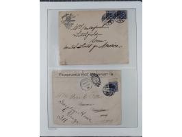 1890/1900, Krone/Adler, ca. 60 Briefe, Karten und Ganzsachen mit interessanten Stempeln, Frankaturen und Destinationen, dabei