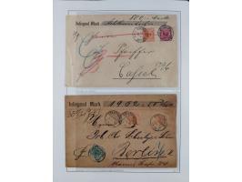 1890/1900, Krone/Adler, ca. 60 Briefe, Karten und Ganzsachen mit interessanten Stempeln, Frankaturen und Destinationen, dabei