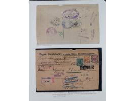 1890/1900, Krone/Adler, ca. 60 Briefe, Karten und Ganzsachen mit interessanten Stempeln, Frankaturen und Destinationen, dabei