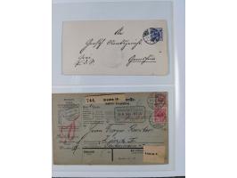 1890/1900, Krone/Adler, ca. 60 Briefe, Karten und Ganzsachen mit interessanten Stempeln, Frankaturen und Destinationen, dabei