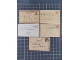 1872/74, sechs Ganzsachenkarten und Umschläge mit Besonderheiten bzw. interessanten Stempeln, dabei u.a. P1 mit Stempel “ZWIC