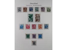 1945/49, postfrische Sammlungen Französische Zone bis auf Baden Mi.-Nr. 53 kpl. inkl. Blocks sowie Bizone in den Hauptnummern