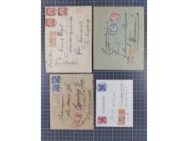 1896/1915, Partie mit 10 R-Briefen inkl. einem R-Brief nach DOA, einer R-Briefvorderseite aus Wilhelmstal 1914 und sieben ver