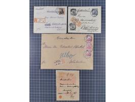 1896/1915, Partie mit 10 R-Briefen inkl. einem R-Brief nach DOA, einer R-Briefvorderseite aus Wilhelmstal 1914 und sieben ver