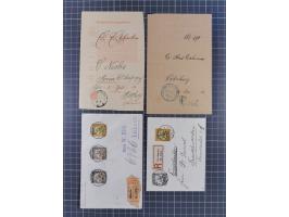 1904/19, 24 R-Briefe inkl. einiger Belege aus der Besatzungszeit mit alten deutschen R-Zetteln. Dabei bessere Stempel von “AK