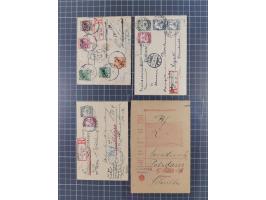 1898/1913, Partie mit 10 R-Briefen/Karten und einem Posteinlieferungsschein mit blauem L2 “Tsingtau (Kiautschou)”. Dabei bunt