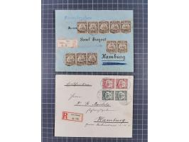 1905/10, Partie mit drei R-Briefen von Apia, dabei Mehrfachfrankatur Mi.-Nr.7 (10) auf R-Brief 1906 mit geschnittenem R-Zette