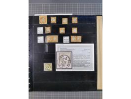 1872/75, Sammlung mit rund 200 Marken/Briefstücken und 30 Belegen, dabei zahlreiche Plattenfehler, Prägefehler, raue Zähnung,