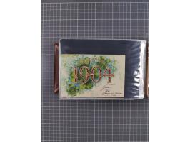 Glückwunschkarten Neujahr: 1900/14, Album mit 110 Lithos zum Thema Jahreszahlen", davon sind 104 St. geprägt