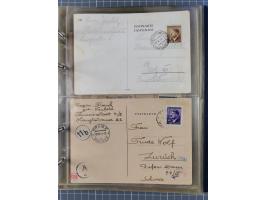 1933/45, KZ-Post. Album mit 12 KZ-Postbelegen von zehn verschiedenen Konzentrationslagern: Auschwitz, Buchenwald, Dachau, Flo