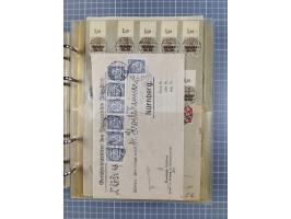 1903/80, &nbsp;Album mit 128 Mehrfachfrankaturen mit mindestens vier Marken, meistens aber mit mehr Marken (48 St. Ausland) d