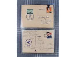 1940/43,  Propaganda, acht FP-Spottkarten: 4 x Chamberlain (3 St. gestempelt) 2 x Churchill (2 St. gestempelt) und 2 x Stalin