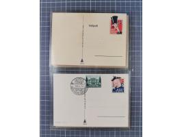 1940/43,  Propaganda, acht FP-Spottkarten: 4 x Chamberlain (3 St. gestempelt) 2 x Churchill (2 St. gestempelt) und 2 x Stalin