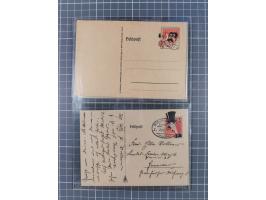 1940/43,  Propaganda, acht FP-Spottkarten: 4 x Chamberlain (3 St. gestempelt) 2 x Churchill (2 St. gestempelt) und 2 x Stalin