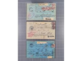 1893/95, drei Paketkarten nach New York, alles Mehrfachfrankaturen. 2 PK mit je 7 x 50 Pf. Krone und Adler (Mi. Nr. 47) 1 PK 