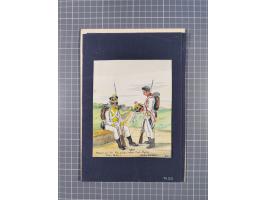 1820/90(ca.), 19. Jahrhundert, 47 Lithografien und Tuschzeichnungen von Militärs und Uniformen, dabei Preußische, Sächsische 