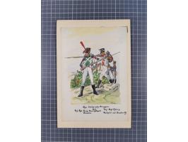 1820/90(ca.), 19. Jahrhundert, 47 Lithografien und Tuschzeichnungen von Militärs und Uniformen, dabei Preußische, Sächsische 