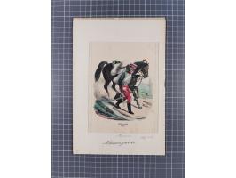 1820/90(ca.), 19. Jahrhundert, 47 Lithografien und Tuschzeichnungen von Militärs und Uniformen, dabei Preußische, Sächsische 