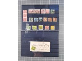 1850/71, ungebrauchter und gestempelte aber Sammlungsbestand in 2 Karteikästen, dabei auch viele Briefe, farbige Stempel, Ein