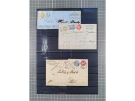 1850/71, ungebrauchter und gestempelte aber Sammlungsbestand in 2 Karteikästen, dabei auch viele Briefe, farbige Stempel, Ein
