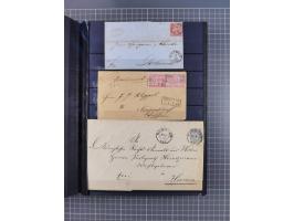 1868/71, interessante Partie im Steckbuch, dabei diverse Belege mit auch Farbfrankaturen, Paketbegleitbriefen, Auslandspost, 