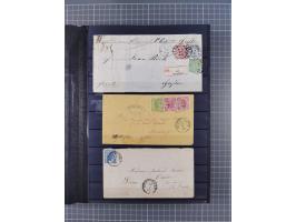 1868/71, interessante Partie im Steckbuch, dabei diverse Belege mit auch Farbfrankaturen, Paketbegleitbriefen, Auslandspost, 