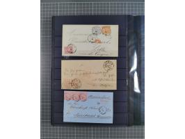 1868/71, interessante Partie im Steckbuch, dabei diverse Belege mit auch Farbfrankaturen, Paketbegleitbriefen, Auslandspost, 