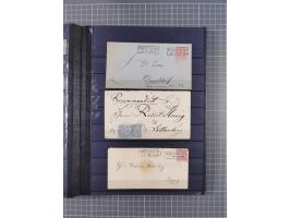 1868/71, interessante Partie im Steckbuch, dabei diverse Belege mit auch Farbfrankaturen, Paketbegleitbriefen, Auslandspost, 