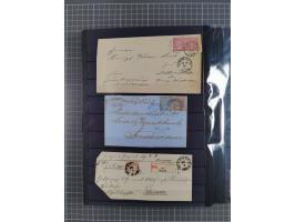 1868/71, interessante Partie im Steckbuch, dabei diverse Belege mit auch Farbfrankaturen, Paketbegleitbriefen, Auslandspost, 