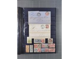 1868/71, interessante Partie im Steckbuch, dabei diverse Belege mit auch Farbfrankaturen, Paketbegleitbriefen, Auslandspost, 