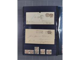 1868/71, interessante Partie im Steckbuch, dabei diverse Belege mit auch Farbfrankaturen, Paketbegleitbriefen, Auslandspost, 