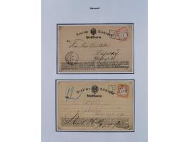 1872/74, kleine Sammlung von Bahnpost- und Bahnhofsstempel-Stempeln auf ca. 40 Briefen, Karten und Ganzsachen. Dabei interess