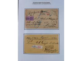 1872/75, sehr interessante Partie mit 18 markenlosen Formularen und Verwendungen. Dabei u.a. großformatiger Wertbrief mit EKr