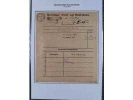 1872/75, sehr interessante Partie mit 18 markenlosen Formularen und Verwendungen. Dabei u.a. großformatiger Wertbrief mit EKr