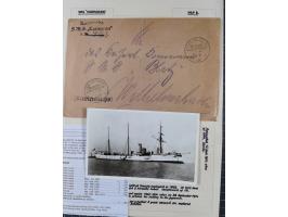 1895/1918, kleine aufgezogene Sammlung 21 Briefen und Karten mit diversen Schiffspost-Stempeln, dabei SMS Hansa, Nixe, Kormor