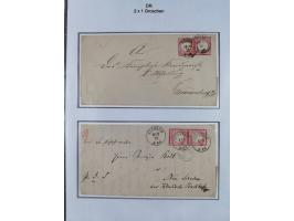 1872/74, Sammlung mit fast 90 Einzel- und Mehrfachfrankaturen der Wertstufen ⅓ Gr., 1 Gr., 2 Gr., 1 Kr. und 3 Kr. mit praktis