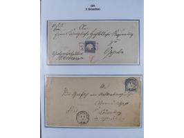 1872/74, Sammlung mit fast 90 Einzel- und Mehrfachfrankaturen der Wertstufen ⅓ Gr., 1 Gr., 2 Gr., 1 Kr. und 3 Kr. mit praktis