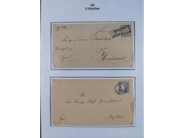 1872/74, Sammlung mit fast 90 Einzel- und Mehrfachfrankaturen der Wertstufen ⅓ Gr., 1 Gr., 2 Gr., 1 Kr. und 3 Kr. mit praktis