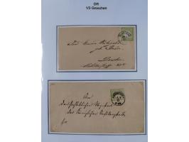 1872/74, Sammlung mit fast 90 Einzel- und Mehrfachfrankaturen der Wertstufen ⅓ Gr., 1 Gr., 2 Gr., 1 Kr. und 3 Kr. mit praktis