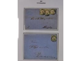 1872/74, Sammlung mit fast 90 Einzel- und Mehrfachfrankaturen der Wertstufen ⅓ Gr., 1 Gr., 2 Gr., 1 Kr. und 3 Kr. mit praktis