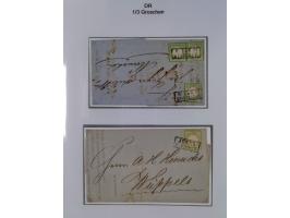 1872/74, Sammlung mit fast 90 Einzel- und Mehrfachfrankaturen der Wertstufen ⅓ Gr., 1 Gr., 2 Gr., 1 Kr. und 3 Kr. mit praktis