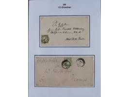 1872/74, Sammlung mit fast 90 Einzel- und Mehrfachfrankaturen der Wertstufen ⅓ Gr., 1 Gr., 2 Gr., 1 Kr. und 3 Kr. mit praktis