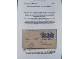 1851/1912, delightful exhibit collection with 37 covers and cards, covering the Ottoman, Italian and French Offices in Tripol